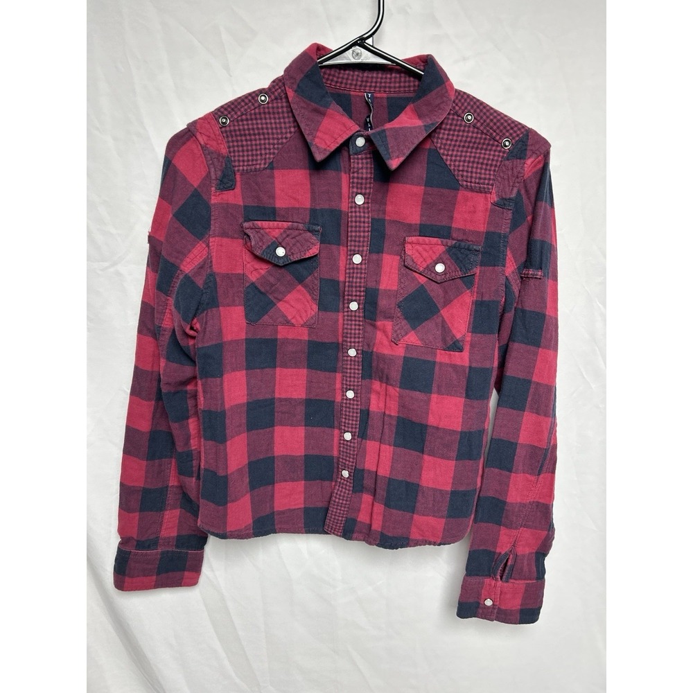 Talita Kume Snap Button Women's Flannel Shirt Red Black Plaid Lumberjack Sz-40
